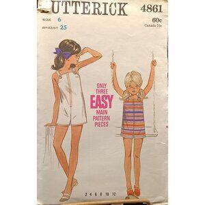 Butterick 4861 Childrens & Girls Jumpsuit Sewing Pattern Size 6 Breast 25 Vintag